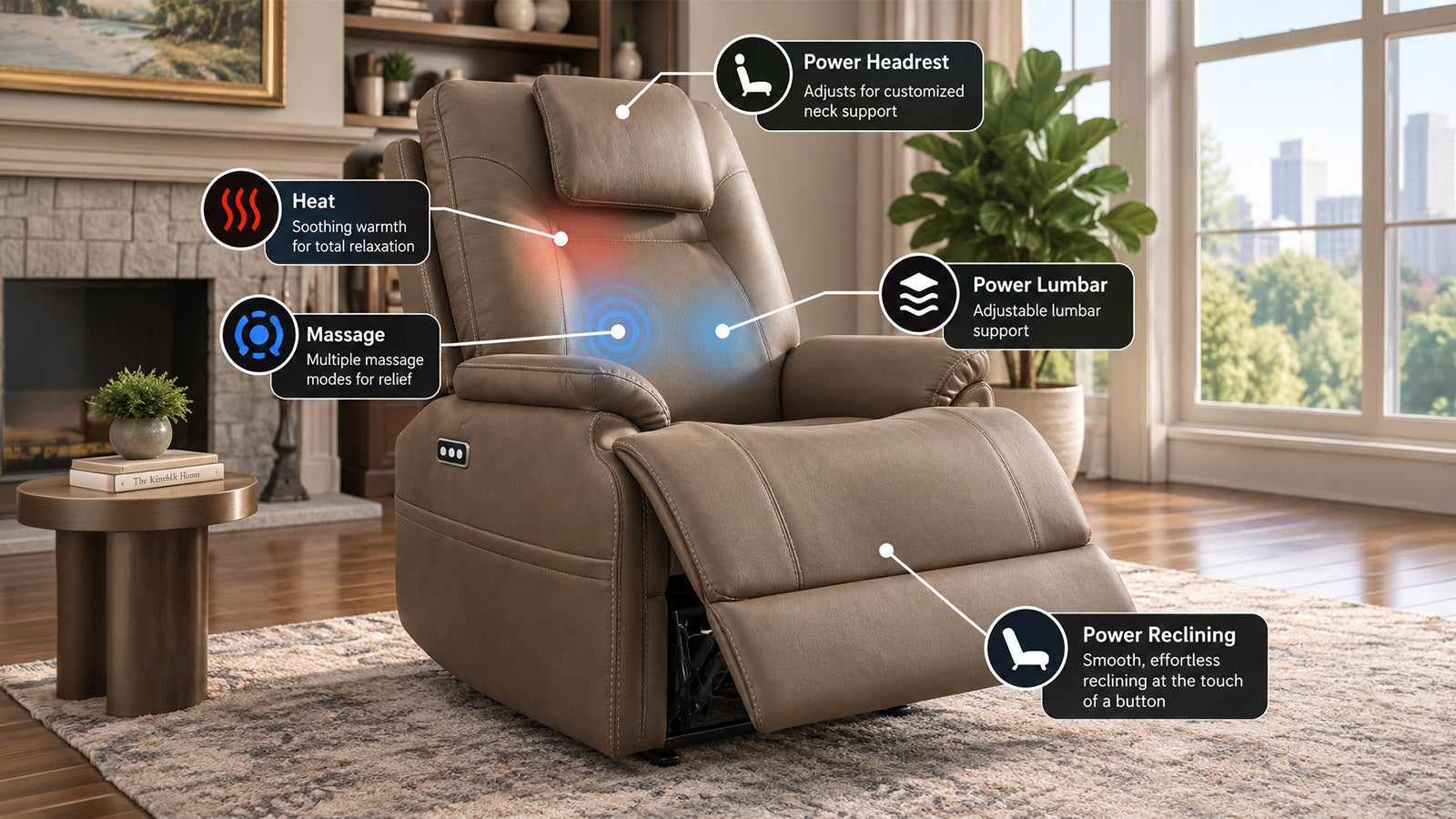 Cozyfocus MacZcliner Cappuccino P5 Lift Chair | Heat & Massage